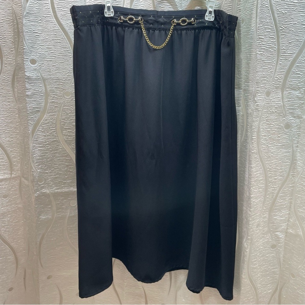 Joseph Ribkoff Plus Black Chain‎ Detail Elastic Waist Midi Skirt Size 20
